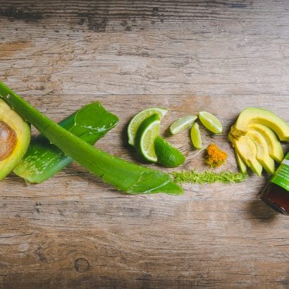 Essentials for caribbean beauty, including natural aloe, limes, avocado and other caribbean bush medicines
