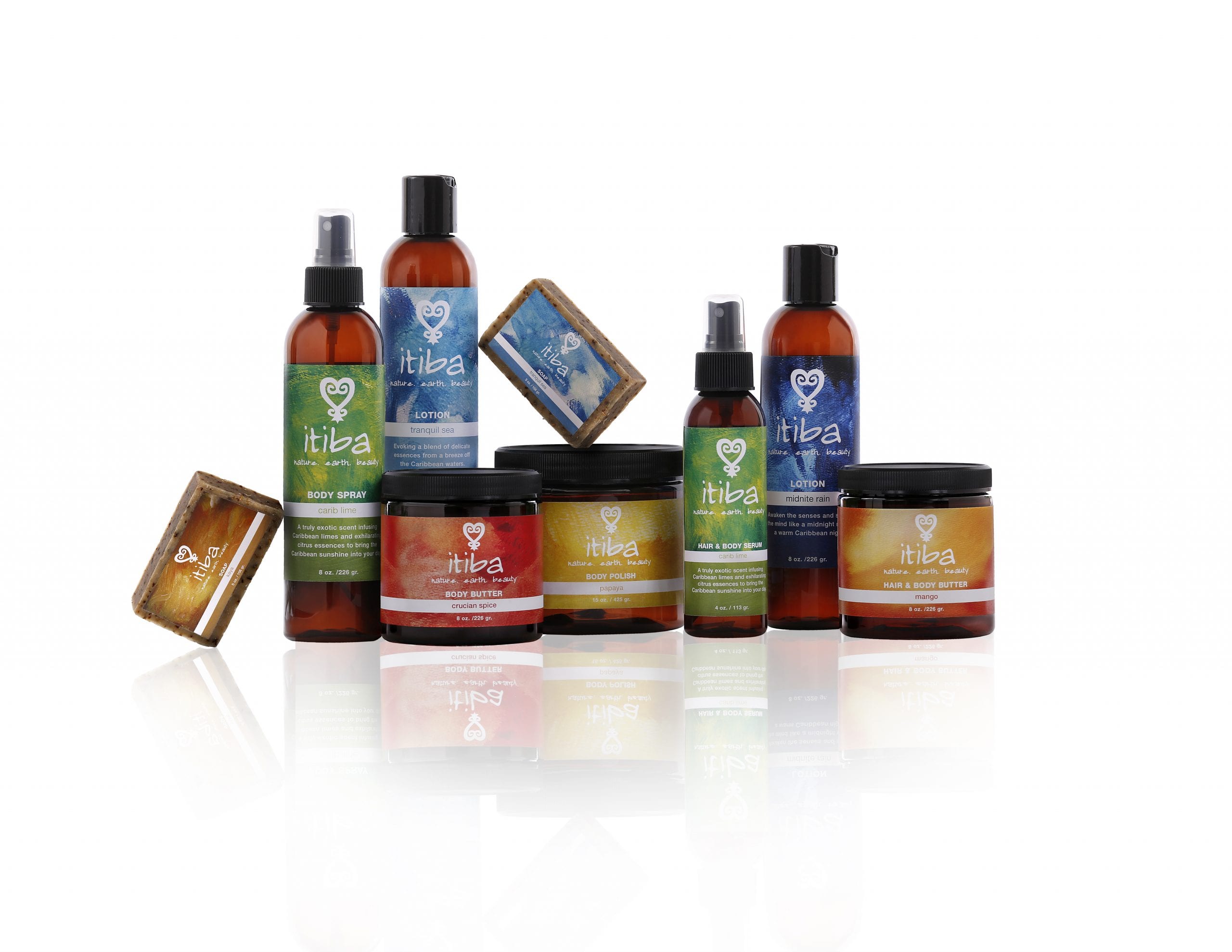Itiba beauty collection - lotion, body butter and polish, hair and body serum, essential oil soaps