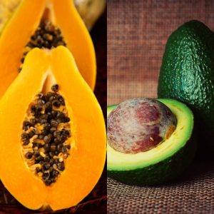 Caribbean fruits Papaya and Avocado, caribbean bush medicines
