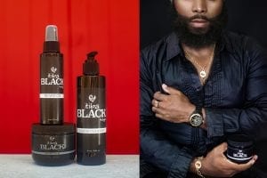 Bottles of beard oil, balm and cleanser for men's skin care